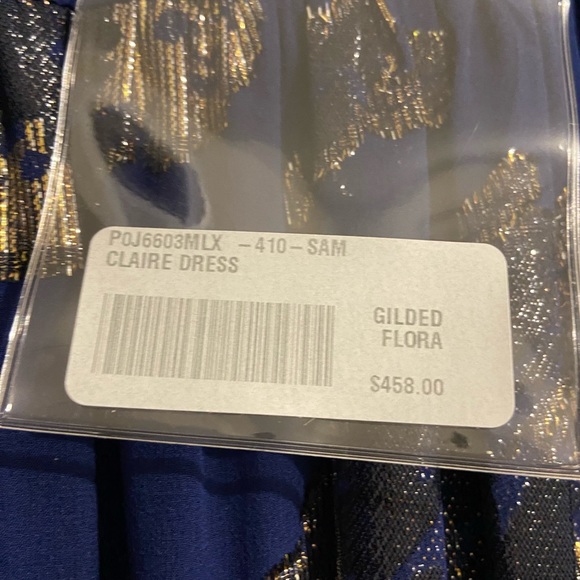 NWT Parker faux wrap mini dress in midnight blue with gold appliqués. - Picture 6 of 7